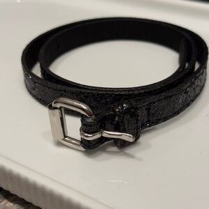 Black Sparkle Kids Belt With Silver Buckle Girls Size 28.3 inches